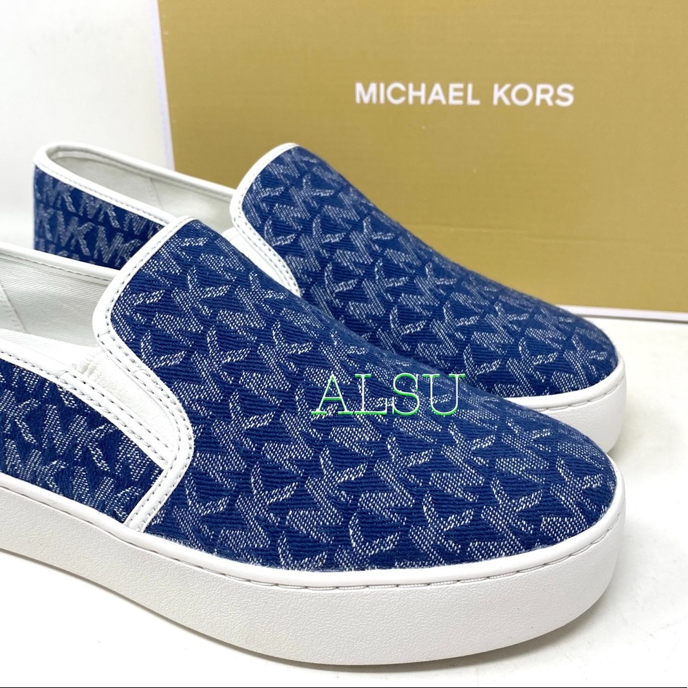 SANTA’S DEAL 🎄 Michael Kors Platform Teddi Slip On Jacquard Blue Women Size 7.5 - Picture 4 of 11